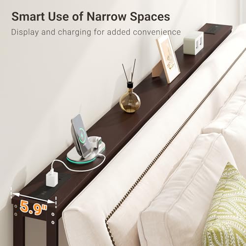 ELYKEN 2 Pack Bamboo Console Table, 5.9'' Narrow Sofa Table Behind Couch | Slim Skinny Hallway Table with Charging Station for Entryway, Living Room, Foyer, Entrance, 5.9 x 39.4 x 31.5in, Brown - color: Brown, size: 5.9"D x 78.8"W x 31.5"H