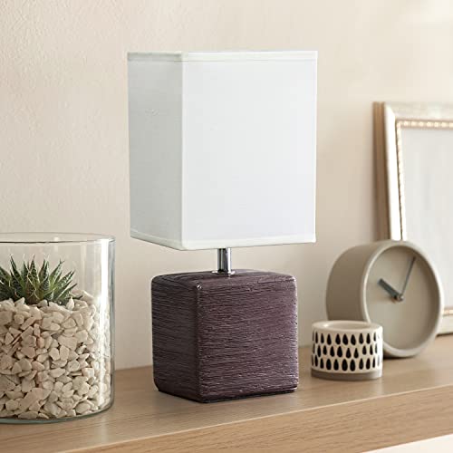 Simple Designs Petite Faux LT2072-BWN Stone Table Lamp with Fabric Shade, Brown with White Shade - color: Brown