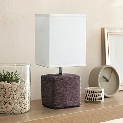 Simple Designs Petite Faux LT2072-BWN Stone Table Lamp with Fabric Shade, Brown with White Shade - color: Brown