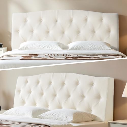 Vamcheer Queen Upholstered Headboard Cream, No Assembly | Ideal for Queen Bed; High-density Foam; Adjustable Height; Provides Soft Support; Luxury Texture Fabric - color: Cream, size: Queen