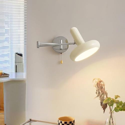 Wrought Iron Swing Arm Wall Sconce Mid Century Modern Wall Light with Pull Chain Switch 180 Degree Adjustable Bedside Reading Lamp for Bedroom Study E26 Base(Green) - color: Green