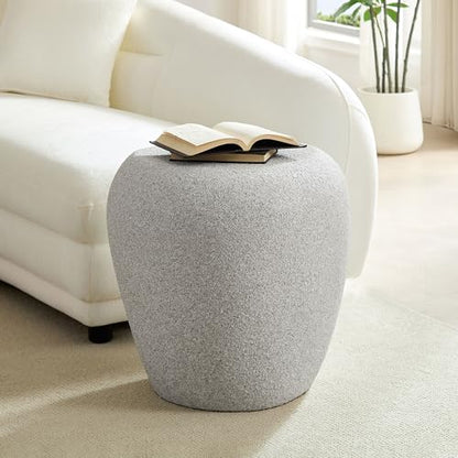 19.29" End Table Travertine Side Table with Grainy Matte Rocks Pattern, Modern Circle Faux Stone Fiberglass Small Coffee Sofa Table, No Need Assembly (Beige) - color: B-19.29" Rock Grey