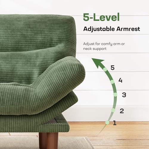 Marsail 66" Futon Sofa Bed, Futon Couch with Adjustable Backrest & Armrests, Convertible Sleeper Sofa Bed for Apartment, Living Room, Office, Corduroy Loveseat, Green