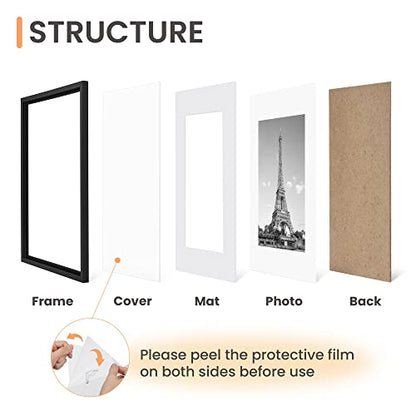 upsimples 10x14 Picture Frame Set of 5, Display Pictures 8.5x11 with Mat or 10x14 Without, Wall Gallery Poster Frames, Black - color: Black, size: 10x14