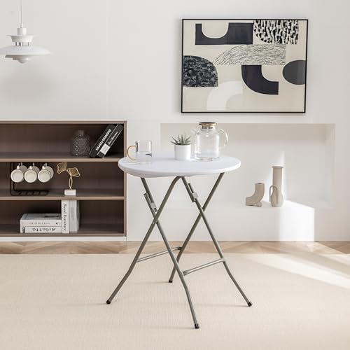 White 24" Round Plastic Folding Table Commercial Portable for Picnic Party Camping Banquet Card Dining Wedding Event Home Kitchen Indoor Outdoor - size: One