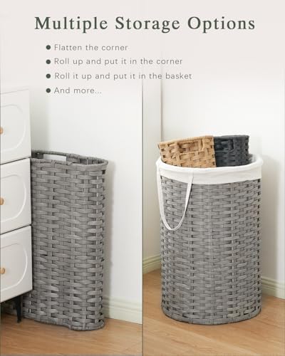 SETVSON Large Laundry Hamper Laundry Basket with Lid, Round PE Rattan, Gray | 130L Large Woven Basket with Lid, Removable Washable Liner Bag, 2 Mesh Laundry Bags, Foldable Long Side Handles - color: Gray, size: 130 L