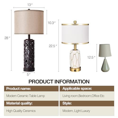 AIDENOEY Set of 2 Table Lamps with Night Light, 28" Farmhouse Table Lamp with USB A+C Ports,Brown Ceramic Bedside Lamp with Fabric Shade for Living Room,Bedroom,Home,Office(2 Bulbs Included) - color: Brown-1