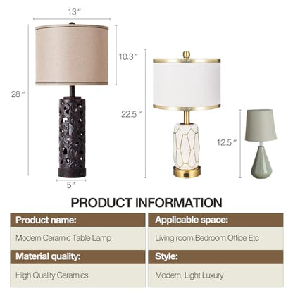 AIDENOEY Set of 2 Table Lamps with Night Light, 28" Farmhouse Table Lamp with USB A+C Ports,Brown Ceramic Bedside Lamp with Fabric Shade for Living Room,Bedroom,Home,Office(2 Bulbs Included) - color: Brown-1