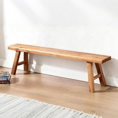 Farmhouse Indoor Solid Wooden Noodle Bench - Rustic Entry Way Benches Seat,Maximum Load 880IB,Handcraft Finshed for Entryway Bedroom/Living Room/Dining Room - size: 71*10.2*17.7in