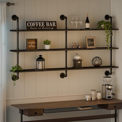 HDDFER Floating Shelves 70 inch Wall Bookshelf Industrial Pipe Shelving Shelves Real Wood Planks Rustic Wall Shelves Hanging Bookshelves Farmhouse Kitchen Bar Shelving - color: Black, size: 3Tier70in
