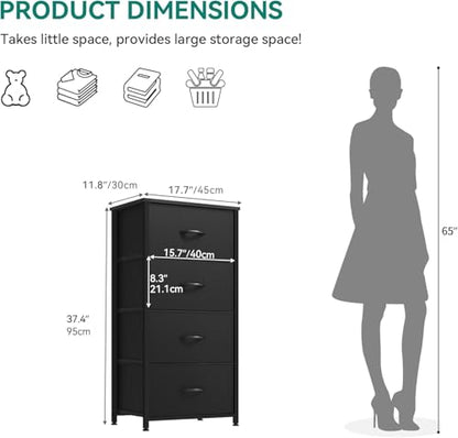 DWVO Storage Tower with 4 Drawers - Fabric Dresser | Organizer Unit for Bedroom, Living Room, Closets, Sturdy Steel Frame, Easy Pull Fabric Bins, Wooden Top - color: Cool Black, style: 4-Drawer