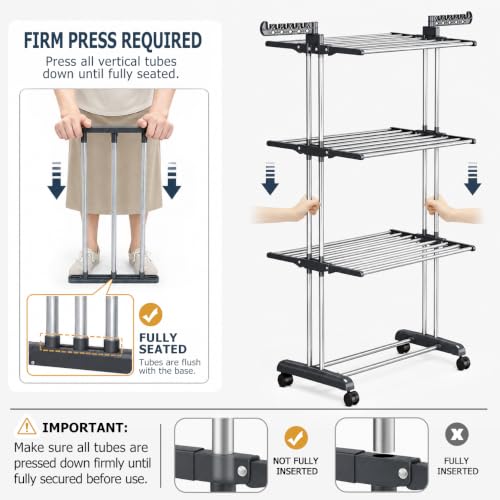 Upgraded 4-Tier Clothes Drying Rack, Drying Rack Clothing with Wheels | Large Foldable Laundry Drying Rack, Clothes Rack with Side Hooks for Indoor Outdoor Air Drying, 19.68"D x 29.9"W x 67.7"H - size: 19.68"D x 29.92"W x 67.70"H