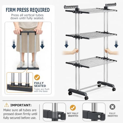 Upgraded 4-Tier Clothes Drying Rack, Drying Rack Clothing with Wheels | Large Foldable Laundry Drying Rack, Clothes Rack with Side Hooks for Indoor Outdoor Air Drying, 19.68"D x 29.9"W x 67.7"H - size: 19.68"D x 29.92"W x 67.70"H
