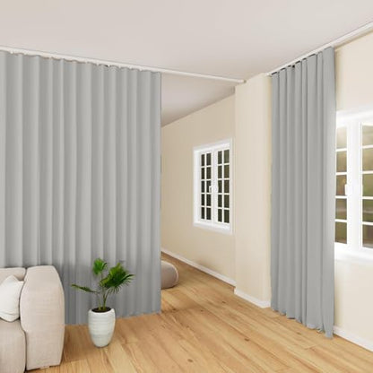 hoeflife Room Divider Curtains Blackout Floor to Ceiling Curtain with Hook Wall Mount Sliding Door Curtains Ceiling Mount Extra Wide Curtain Wall Divider for Room Separation(Light Grey,W100 x H96 in)