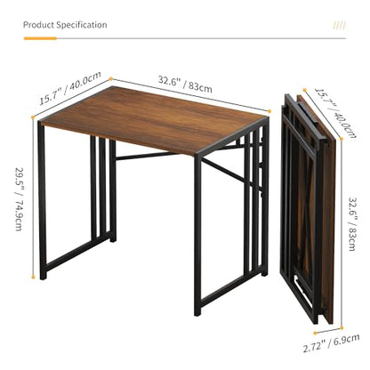 Lutown-Teen 32 inch Folding Small Desk, Mahogany | Writing Gaming Computer Camping Desk for Small Spaces, No Assembly Required Home Office Desk - color: Mahogany, size: 32 Inch