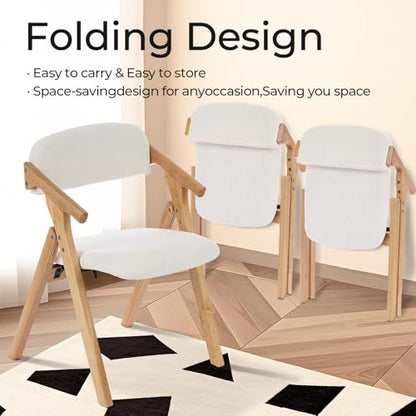 Folding Chairs with Padded Seats,Wooden Stackable Dining Chair,Easy to Store Foldable Dining Chairs for Kitchen, Living Room, Wedding Party Picnic (White) - color: White
