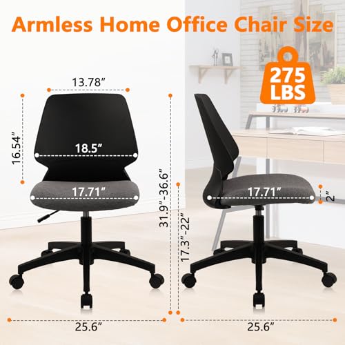 CLATINA Armless Home Office Chair, Desk Chair with Wheels, Adjustable Height Reading Chairs, Small Swivel Computer Chair, Comfy Upholstered Task Chair for Office Meeting, Black - color: Black-rubor, size: 1 Pack