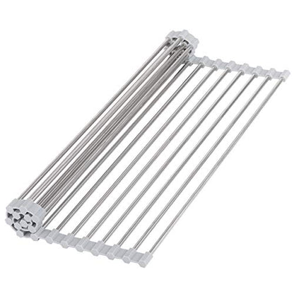 Hhyn Roll-Up Sink Drying Rack 17.7"(L) x 13.8"(W), Gray | Multipurpose Heat Resistant Over The Stainless Steel & Silicone Dish Rollable Kitchen Drainer - size: 17.7"(L) x 13.8"(W)
