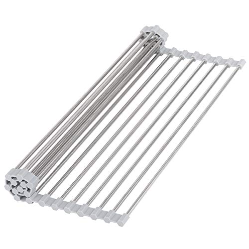 Hhyn Roll-Up Sink Drying Rack 17.7"(L) x 13.8"(W), Gray | Multipurpose Heat Resistant Over The Stainless Steel & Silicone Dish Rollable Kitchen Drainer - size: 17.7"(L) x 13.8"(W)