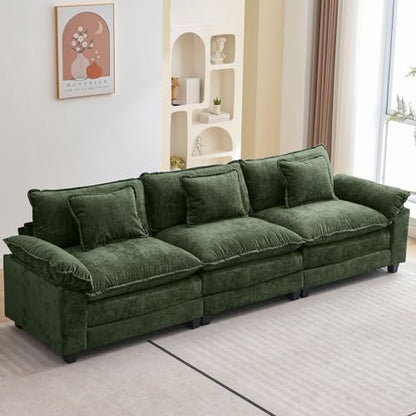 120" Modular Sectional Sofa, Comfy 3 Seater Deep Cloud Couch | Couches for Living Room, Modular Couch, Deep and Wide Seat, Chenille Sofa Sleeper with Throw Pillows, Green - color: Green, size: 120 Inch