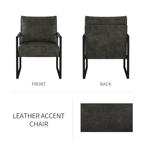 Mid Century Modern Accent Chair, PU Leather Armchair with Metal Frame,Comfy Single Reading Chair with Soft Padded Backrest and Cushion for Living Room, Bedroom,Reading Room,Office,Dark Grey - color: Dark Grey