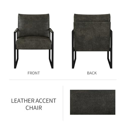 Mid Century Modern Accent Chair, PU Leather Armchair with Metal Frame,Comfy Single Reading Chair with Soft Padded Backrest and Cushion for Living Room, Bedroom,Reading Room,Office,Dark Grey - color: Dark Grey
