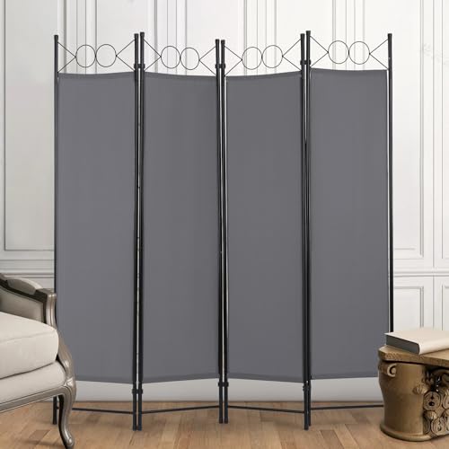4 Panel Room Divider 6FT Steel Frame Screen Folding Privacy Divider Freestanding Partition for Home Office Bedroom,Grey - color: Grey