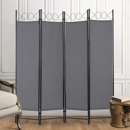 4 Panel Room Divider 6FT Steel Frame Screen Folding Privacy Divider Freestanding Partition for Home Office Bedroom,Grey - color: Grey