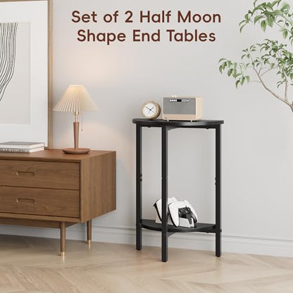 Side Table, Small End Table, Set of 2 Half Round Side Table for Living Room, 2 Tier Couch Side Tables, Small Round Coffee Table, Thin Accent Sofa Table Narrow Entryway Table, Black - color: Black