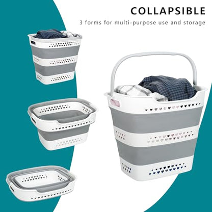 Large Collapsible Laundry Baskets for Dirty Clothes, Plastic Laundry Hamper for Dorm Bedroom Blankets, 43L Foldable Clothes Hamper for Laundry, Space Saving Pop-Up Storage Container/Organizer