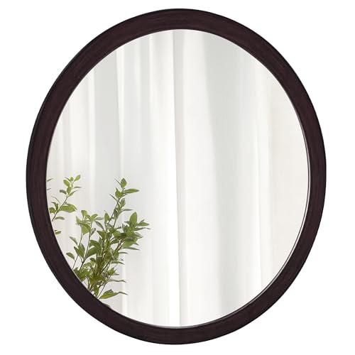 CULER Round Mirror 36 Inch for Bathroom, Dark Walnut, Wood Grain Pattern | Rustic Tempered Wall Mirror, Farmhouse Vanity Circle Mirror, For Living Room, Entryway or Bedroom - color: Dark Brown, size: 36"L x 36"W
