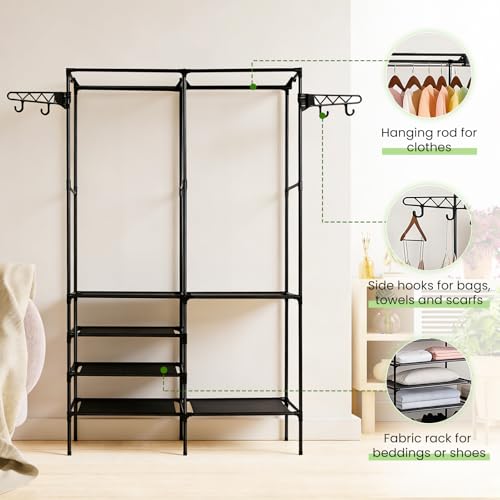 Clothes Rack, Multifunctional Metal Freestanding Garment Racks Closet Wardrobe Rack Organizer for Hanging Clothes Bedroom Laundry Living Room - size: Black 14.2"D x 42.1"W x 66.1"H