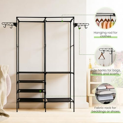 Clothes Rack, Multifunctional Metal Freestanding Garment Racks Closet Wardrobe Rack Organizer for Hanging Clothes Bedroom Laundry Living Room - size: Black 14.2"D x 42.1"W x 66.1"H