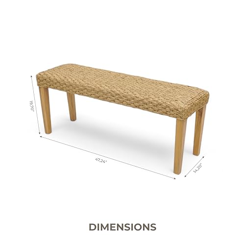 Outdoor Rattan Backless Bench with PE Wicker & Acacia Wood Frame, Natural | All-Weather Wicker Woven Seat for Patio, Porch, Living Room or Entryway - color: Plait - Natural Leg & Pe