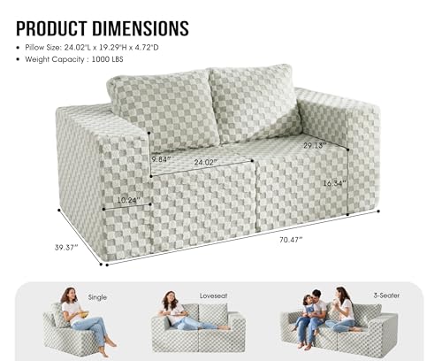 Hobestluk 2 Seater Modular Couch with Deep Seat Oversized Sectional Sofa | PLUSH GREYOLIVE,Loveseat,Cozy Fabric,Memory Foam,No Assembly,Cloud Chair,With Pillows,For Livingroom,Free Combination - color: Grey Olive, size: Loveseat