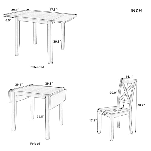 RuiSiSi 3 Piece Dining Table Set, Drop Leaf Kitchen Table Set with 2 X-Back Chairs for Kitchen, Dining Room, Small Space, Walnut - color: Walnut, size: 3 Piece