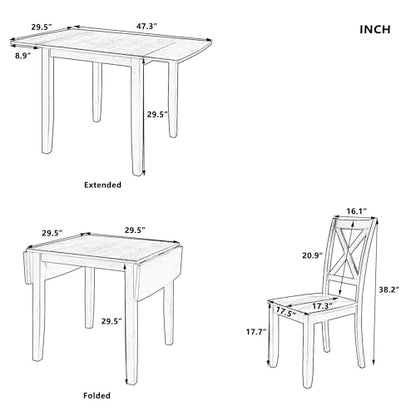 RuiSiSi 3 Piece Dining Table Set, Drop Leaf Kitchen Table Set with 2 X-Back Chairs for Kitchen, Dining Room, Small Space, Walnut - color: Walnut, size: 3 Piece
