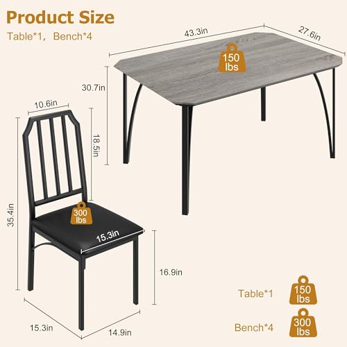 IDEALHOUSE Dining Table Set for 4, Kitchen Table Set of 4 with Upholstered Cushion Chairs, Dining Room Table Set with Kitchen Chairs, Easy to Assemble, Suitable for Apartment - (Cloud Gray) - size: 1* Table + 4* Chairs (Cloud Gray)