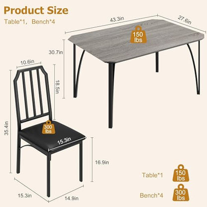 IDEALHOUSE Dining Table Set for 4, Kitchen Table Set of 4 with Upholstered Cushion Chairs, Dining Room Table Set with Kitchen Chairs, Easy to Assemble, Suitable for Apartment - (Cloud Gray) - size: 1* Table + 4* Chairs (Cloud Gray)
