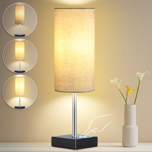 AVV Cordless Table Lamp with Dimmable, Rechargeable 3 Modes Battery Powered Bedside Lamp, rv Essentials Battery Operated Lamps, Touch Lamp for Bedroom, Living Room, Reading Room, 15 Inch Beige