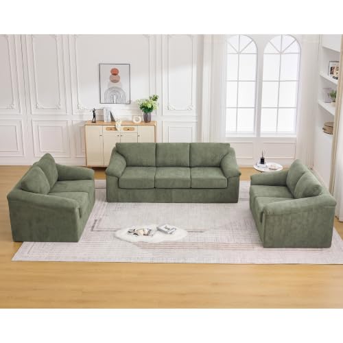 Oversized Boneless Couch Sets, Modern 3 Seater Sofa with 2 Loveseat Sofas, Floor Cloud Couch Sets with Extra Comfy Soft Deep Seats for Living Room, Apartment, No Assemby, Set of 3, Green - color: Green, size: 2+2+3 Seater Sofa
