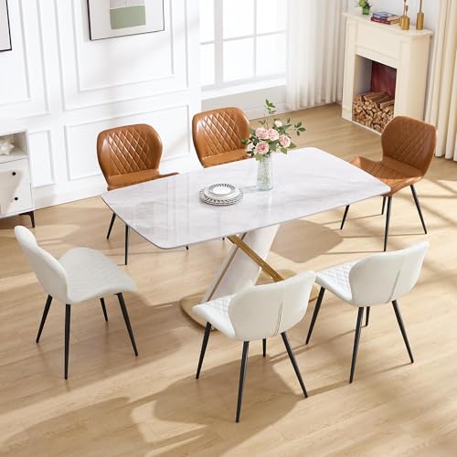 Dining Chairs Set of 2,Fabric Modern Dining Chairs with Thick Cushions, Upholstered Kitchen Side Chairs with Adjustable Metal Legs for Dining Room (Beige) - color: Beige, size: Set of 2