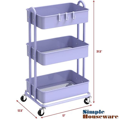Simple Houseware 3-Tier Heavy Duty Metal Utility Rolling Cart, Purple - color: Purple