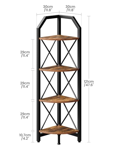47.6" Corner Shelf, 4-Tier Industrial Corner Bookshelf, Corner Storage Stand, Corner Bookcase for Bedroom, Living Room, Home Office, Rustic Brown and Black TCJ09BF - color: Rustic Brown and Black, size: 4-Tier