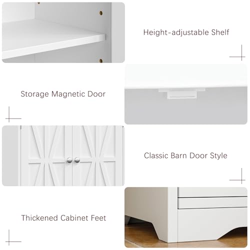 VECELO Bathroom Floor Storage Cabinet with Drawer, Freestanding Storage Unit with Adjustable Shelves, Open Compartments, for Bathroom, Living Room, Kitchen, White