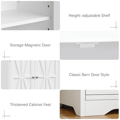 VECELO Bathroom Floor Storage Cabinet with Drawer, Freestanding Storage Unit with Adjustable Shelves, Open Compartments, for Bathroom, Living Room, Kitchen, White
