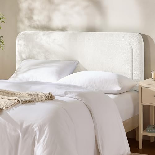 Hearth & Harbor Wall Mounted Full Headboard Only, Bed Headboard Full Size | Easy Assemble, Floating Peel & Stick, Upholstered Boucle, 3D Stitched Wall Panels, 5 Strips of 3M Tape Included, Off White - color: 01-off White, size: Full