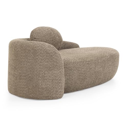 Modern Oval Chaise Lounge Chair, Boucle Upholstered Single Lazy Sofa with Integrated Backrest, Side Armrest, Matching Pillow, Space Saving Accent Lounger for Living Room Reading Nook (Brown) - color: Brown