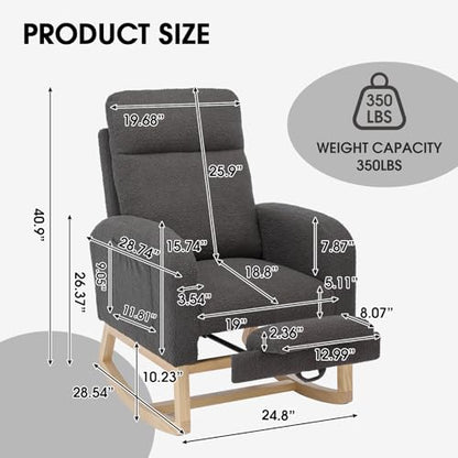 NIOIIKIT Modern Nursery Rocking Chair, Teddy Upholstered Rocking Chair with Footrest, Comfortable Rocker Chair with Side Pocket, Rocker Chair for Living Room, Bedroom, Nursing Room (Grey) - color: Grey