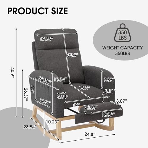 NIOIIKIT Modern Nursery Rocking Chair, Teddy Upholstered Rocking Chair with Footrest, Comfortable Rocker Chair with Side Pocket, Rocker Chair for Living Room, Bedroom, Nursing Room (Grey) - color: Grey